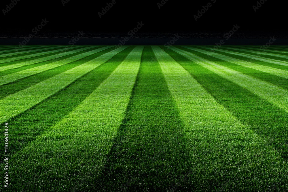 Obraz premium Night Stadium Field Lush Green Grass Striped Turf Sports Background