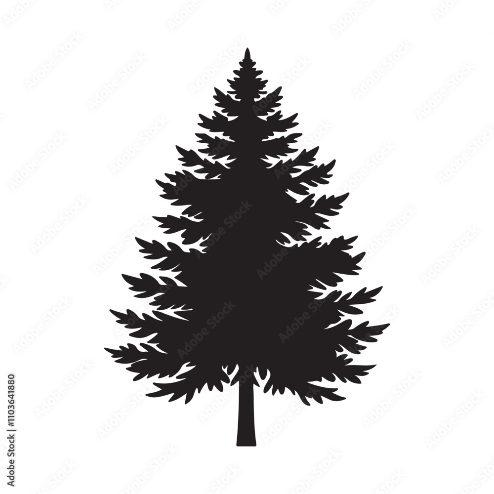 Obraz premium pine tree silhouette vector, black and white silhouette, vector and illustration isolated on white background, black and white
