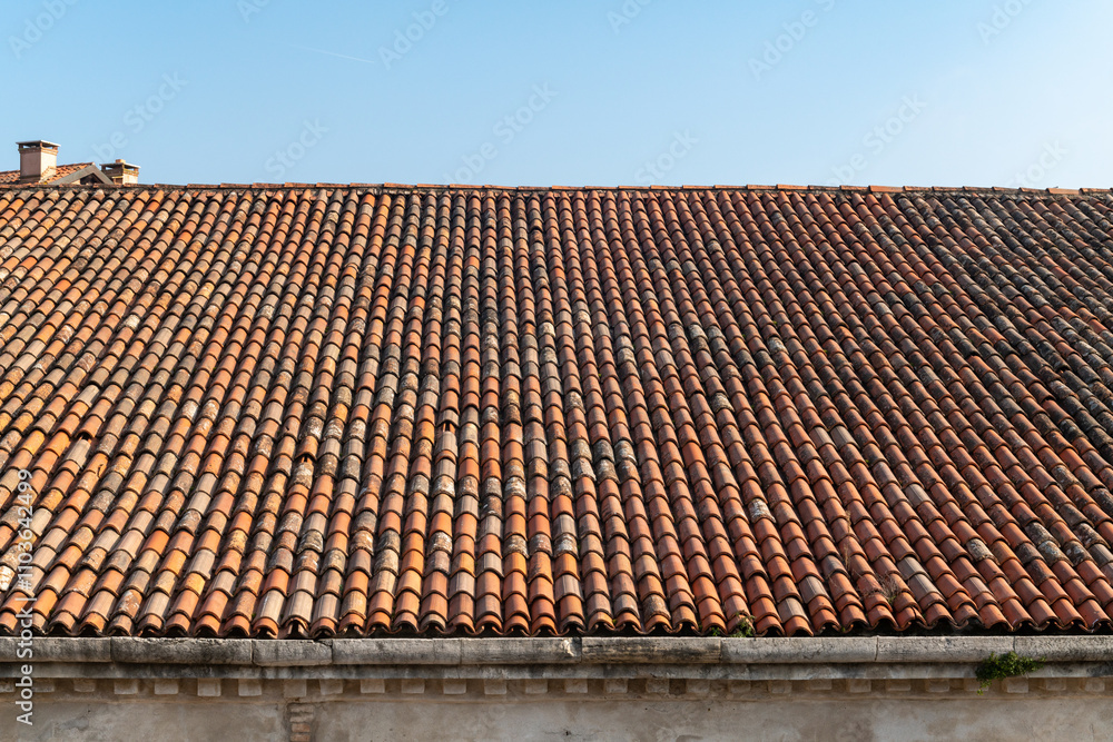 tiles of historic building, the large pitches of the sleeves of the and factories of the venice arsenal home to part of the biennial, imposing roofs with historic tiles. maintenance for infiltrations. tiles of historic building, the large pitches of the sleeves of the and factories of the venice arsenal home to part of the biennial, imposing roofs with historic tiles. maintenance for infiltrations.