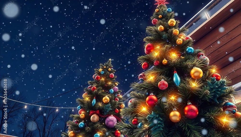 Seasonal Sparkle A Christmas Tree Adorned with Vibrant Lights and Ornaments Generated by AI Seasonal Sparkle A Christmas Tree Adorned with Vibrant Lights and Ornaments Generated by AI