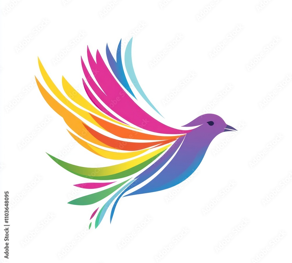 Colorful stylized bird in flight, rainbow feathers, logo design. Colorful stylized bird in flight, rainbow feathers, logo design.