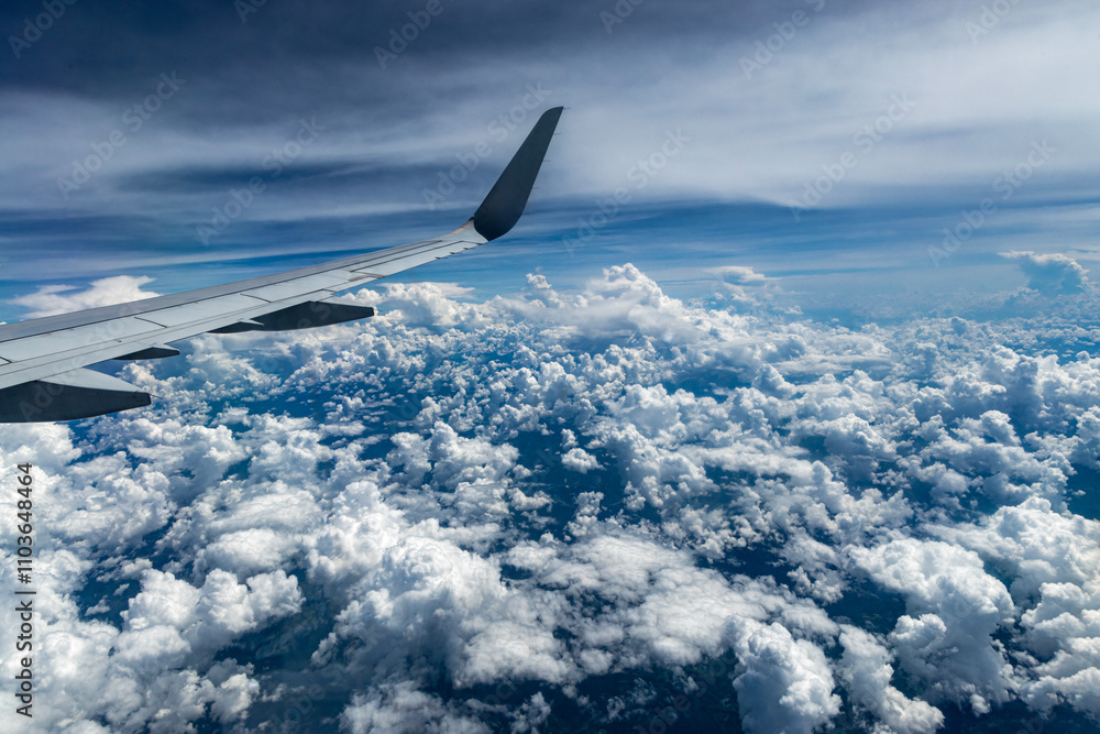 Fascinating earth river , sea of clouds under the plane, sky scenery , charming light and shadow form a scenic view For branding, postcard,screensaver website, wallpaper,poster,banner,cover,website