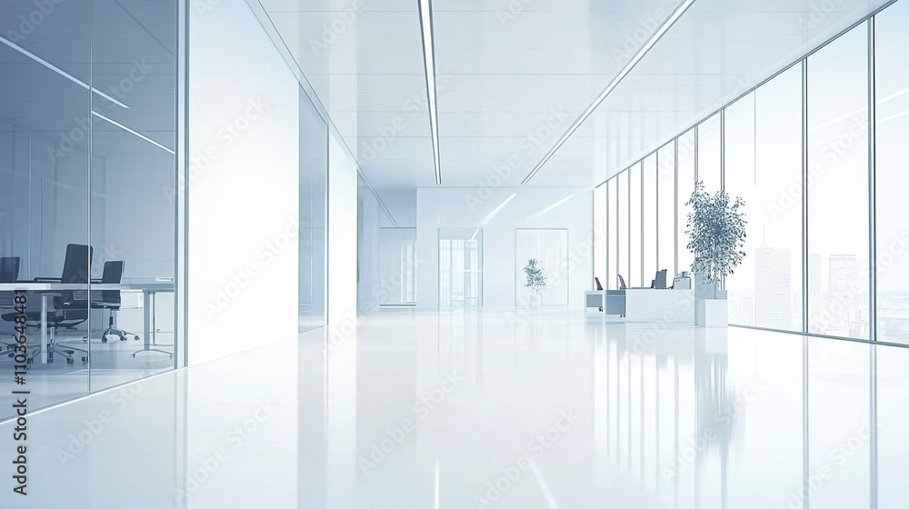 Clean office space with white walls and floors. Clean office space with white walls and floors.