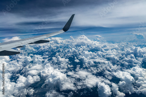 Obraz na płótnie Fascinating earth river , sea of clouds under the plane, sky scenery , charming light and shadow form a scenic view For branding, postcard,screensaver website, wallpaper,poster,banner,cover,website w salonie