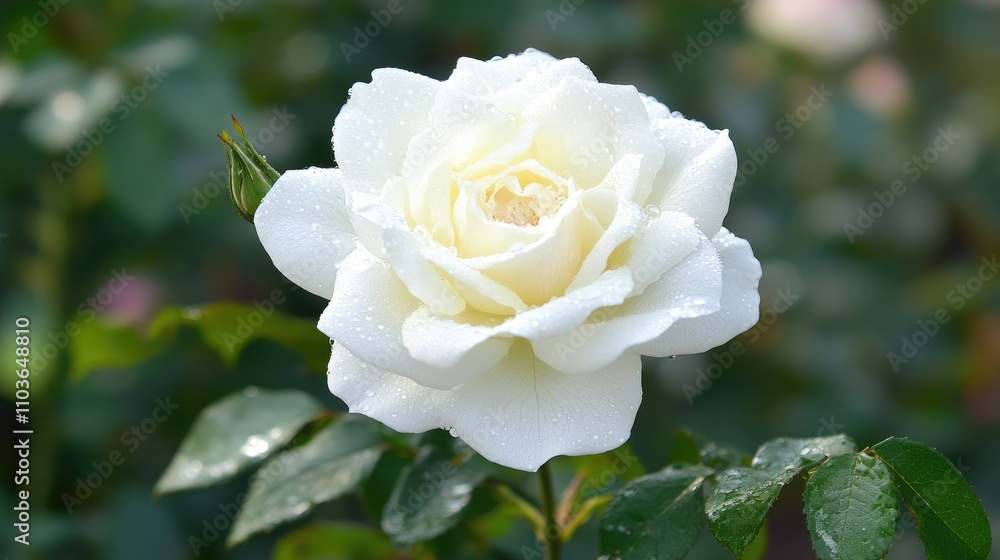 A close-up of a blooming rose with delicate water droplets on its velvety petals, capturing the elegance and beauty of flowers in nature A close-up of a blooming rose with delicate water droplets on its velvety petals, capturing the elegance and beauty of flowers in nature