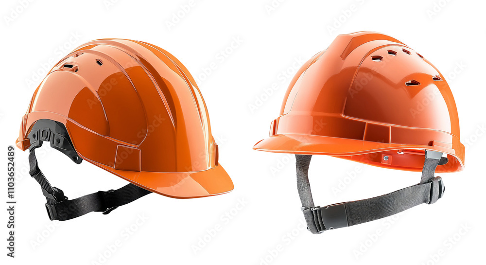 Orange Safety Helmets on Transparent Background Orange Safety Helmets on Transparent Background