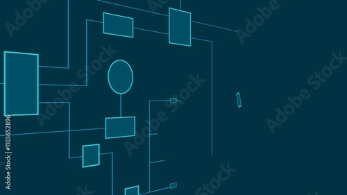 Flow chart, decision tree, industrial process. Business strategy, connection and geometric shapes. Map, plan, chart, conncection in process. 3D animation