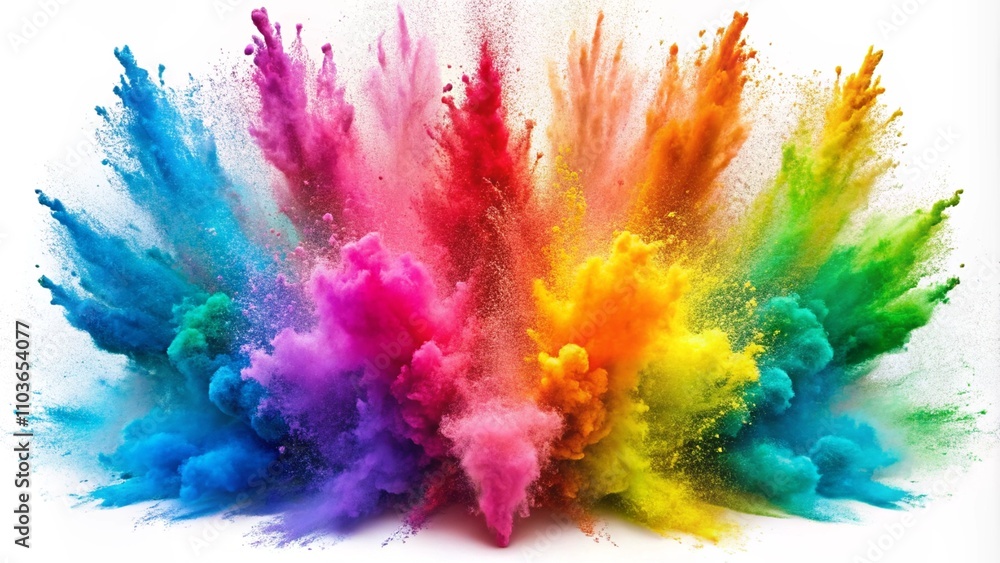 Fototapeta premium colorful rainbow holi paint color powder explosion isolated white wide panorama background 