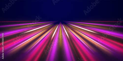  Acceleration speed motion on night road. Colorful Light Trails, Long Time Exposure Motion Blur Effect. Abstract fire flare trace lens flares acceleration speed motion on night road.