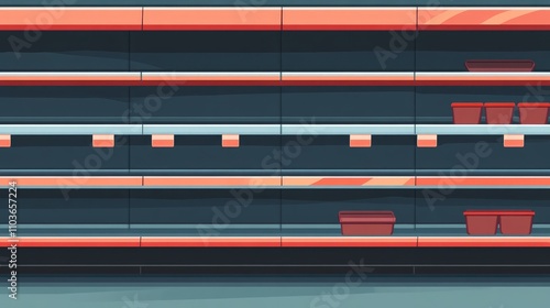 Empty supermarket shelves highlight consumer behavior changes due to stay-at-home orders, showcasing scarcity and its impact on daily life. photo