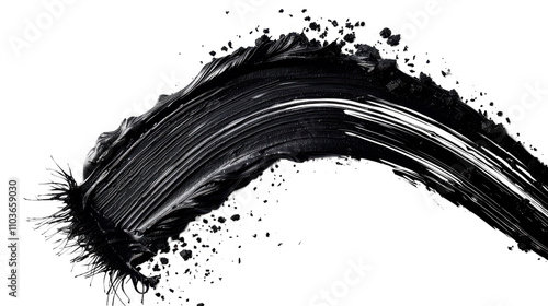 Abstract black brushstroke on a white background creating a striking contrast and artistic texture in contemporary design.