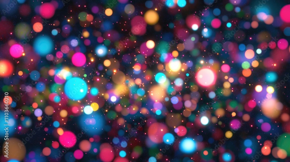 Colorful Bokeh Effect of Blurred Christmas Lights with Vibrant Circles Against a Dark Background Colorful Bokeh Effect of Blurred Christmas Lights with Vibrant Circles Against a Dark Background