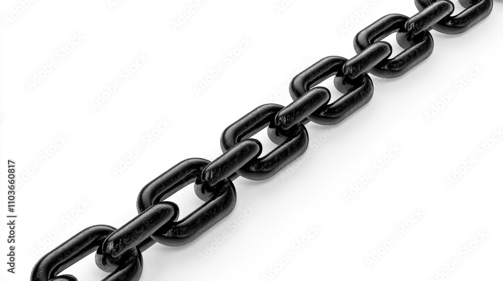 Diagonal black chain link illustrating the concept of blockchain technology with smooth, shiny links on a white background. Diagonal black chain link illustrating the concept of blockchain technology with smooth, shiny links on a white background.