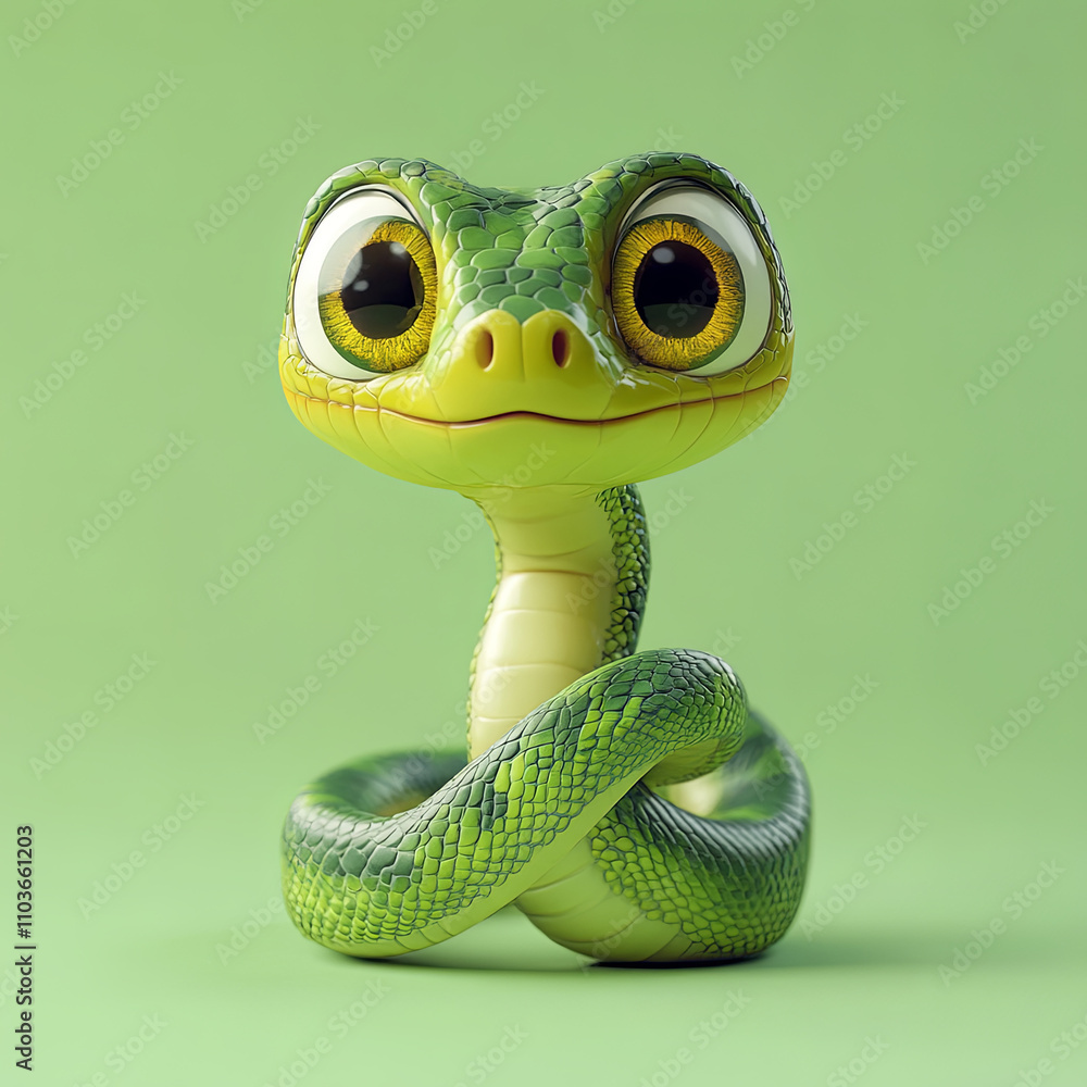 Fototapeta premium Cute Cartoon Snake with Big Eyes