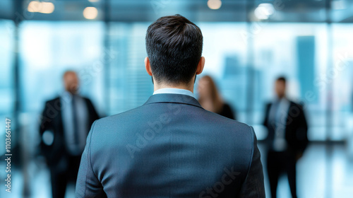 Businessman leading meeting with colleagues in modern office