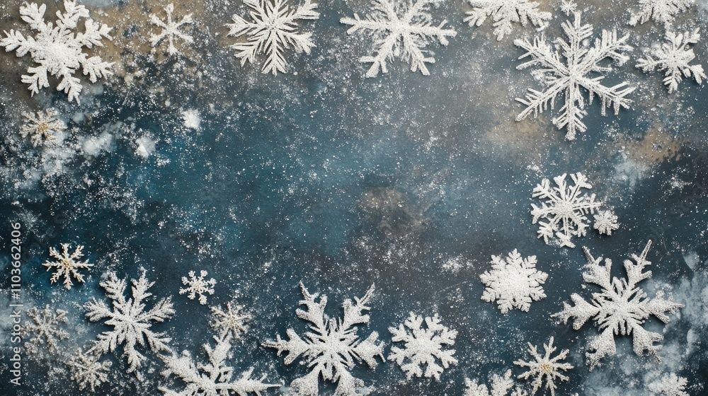 Delicate frosty snowflakes on a serene winter backdrop, ideal for holiday celebrations and winter-themed designs, creating a magical atmosphere. Delicate frosty snowflakes on a serene winter backdrop, ideal for holiday celebrations and winter-themed designs, creating a magical atmosphere.