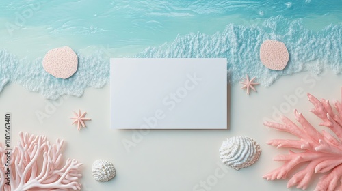 Fototapeta Naklejka Na Ścianę i Meble -  Blank card beach scene with coral and shells