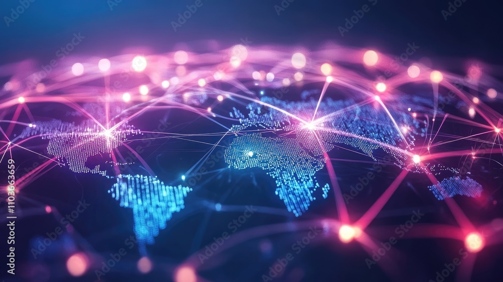 A global network interface, with continents connected by light trails, floating in a holographic projection; sci-fi theme, metallic and neon palette, ultra-sharp focus A global network interface, with continents connected by light trails, floating in a holographic projection; sci-fi theme, metallic and neon palette, ultra-sharp focus