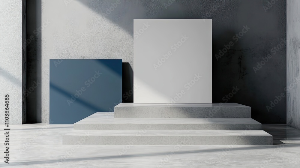 Obraz premium Minimalist Concrete Steps Displaying Blank Poster and Square