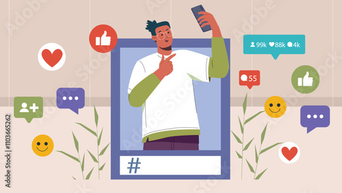 Taking selfie Concept Illustration