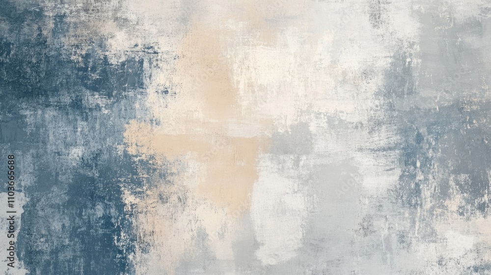 Modern impressionist abstract painting with hand-drawn textures in muted tones of blue, beige, and gray showcasing a dry brush oil painting style. Modern impressionist abstract painting with hand-drawn textures in muted tones of blue, beige, and gray showcasing a dry brush oil painting style.
