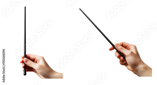 Hand Holding Black Stick Isolated on Transparent Background