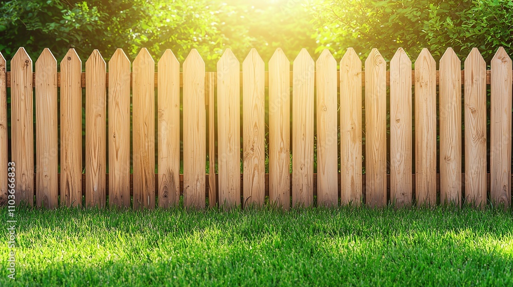 A wooden fence stands against a backdrop of lush greenery, illuminated by warm sunlight, creating a serene outdoor atmosphere. A wooden fence stands against a backdrop of lush greenery, illuminated by warm sunlight, creating a serene outdoor atmosphere.