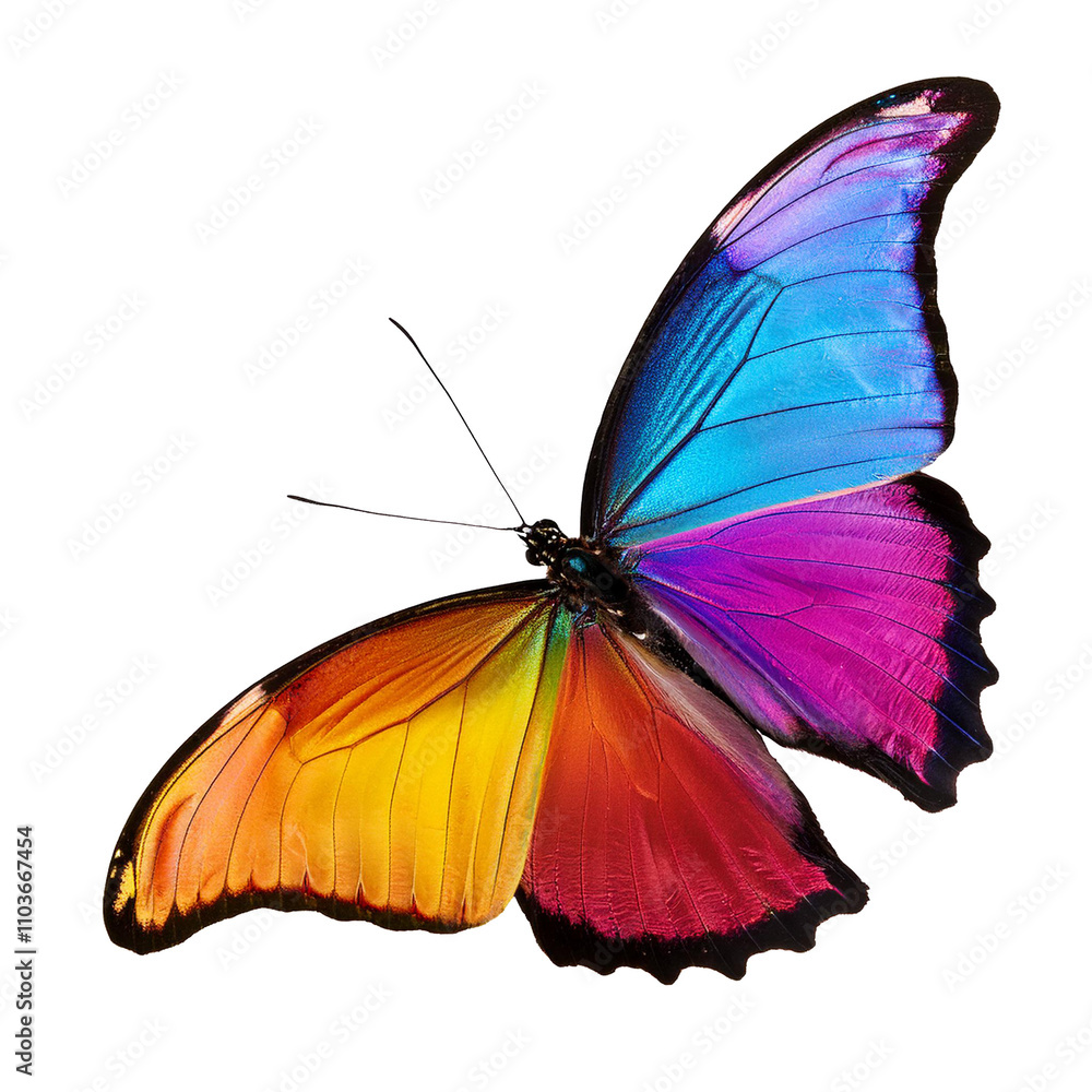 Fototapeta premium beautiful rainbow colored butterfly isolated on transparent background