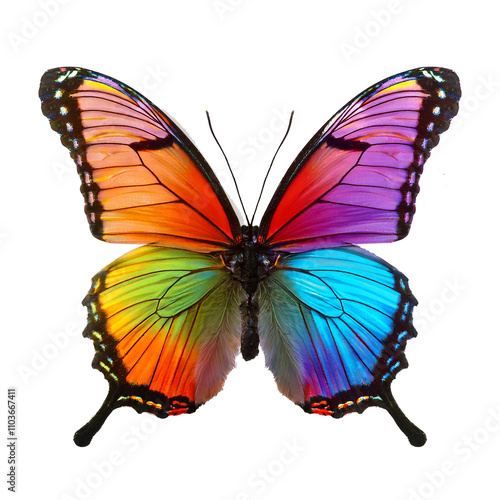 Obraz na płótnie beautiful rainbow colored butterfly isolated on transparent background w salonie
