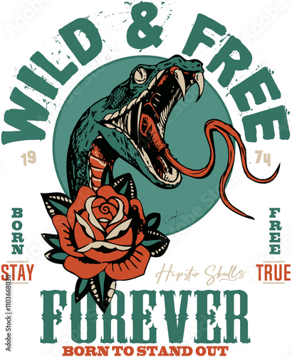 Serpent Tattoo old school style tatouage wild and free forever