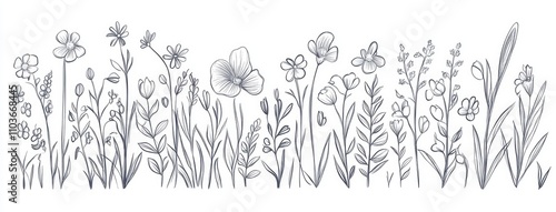 Wallpaper Mural FloralArt, WildflowerDrawing, BotanicalIllustration, LineArt, MinimalistArt, FloralSketch, HandDrawnFlowers, ElegantArt, BotanicalLineArt, BlackAndWhiteArt, NatureIllustration, ArtPrints, FloralDecor, Torontodigital.ca