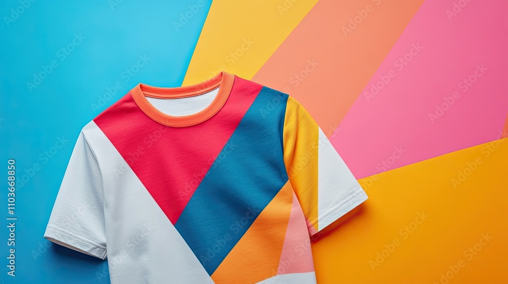 Obraz premium Colorful Geometric Patterned T Shirt On Vibrant Background