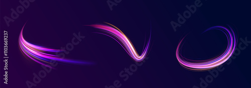Futuristic dynamic motion technology blue glowing lines air flow effect.  Racing cars dynamic flash effects city road with long exposure. Horizontal speed lines connection vector background. 