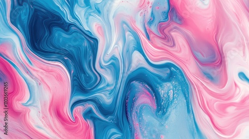 Vibrant abstract fluid art showcasing swirling blue and pink patterns, creating a striking marbled texture background with smooth gradients.