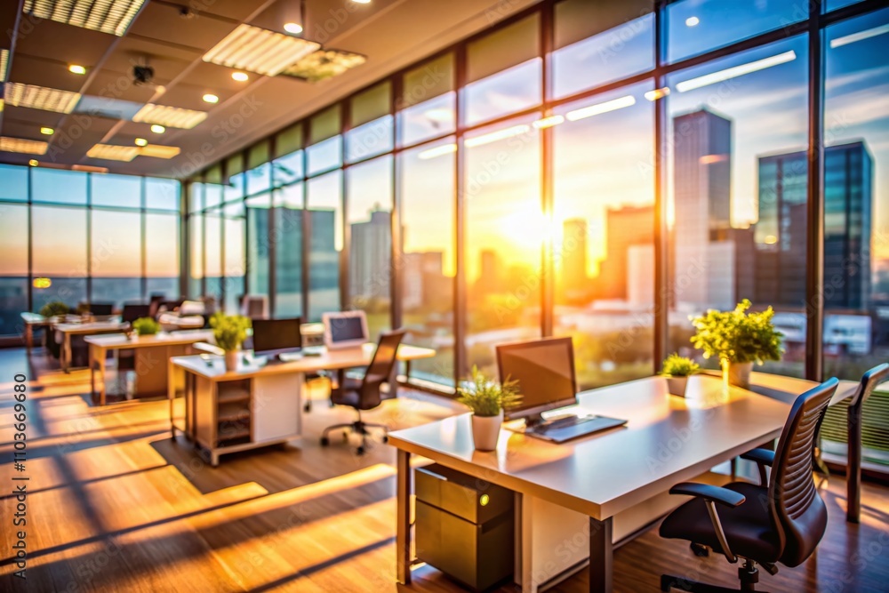 Low Light Photography of an Empty Office Space Featuring Abundant Windows and a Blurred Background, Creating a Calm and Serene Atmosphere for Creative Work Environments Low Light Photography of an Empty Office Space Featuring Abundant Windows and a Blurred Background, Creating a Calm and Serene Atmosphere for Creative Work Environments