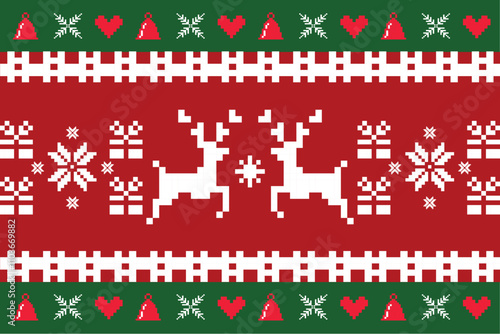 Seamless knitted christmas red and green pattern