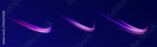 Acceleration speed motion on night road.  Colorful Light Trails, Long Time Exposure Motion Blur Effect. Abstract fire flare trace lens flares acceleration speed motion on night road. 