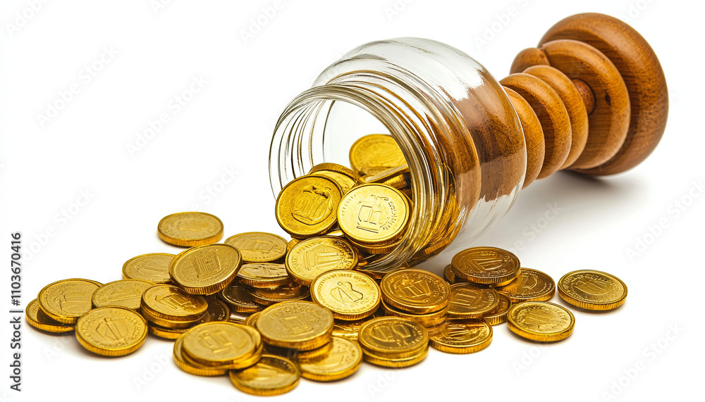 Coins Spilling from a Glass Jar Coins Spilling from a Glass Jar