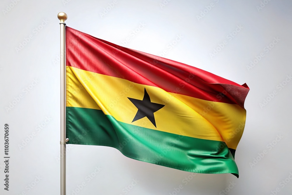 Low Light Photography of the Flag of Ghana on a White Background with Sample Text Highlighting the Vibrant Colors and Symbolism of Ghanaian Identity and Heritage Low Light Photography of the Flag of Ghana on a White Background with Sample Text Highlighting the Vibrant Colors and Symbolism of Ghanaian Identity and Heritage