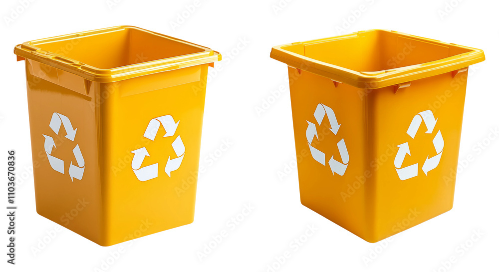 Yellow Recycling Bin on Transparent Background Yellow Recycling Bin on Transparent Background
