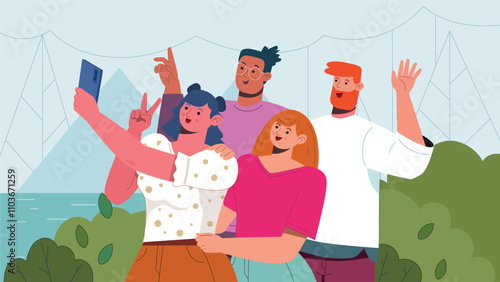 Taking selfie Concept Illustration