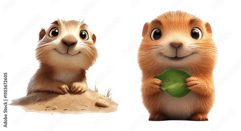 Fototapeta premium Cute Cartoon Animal Characters on Transparent Background