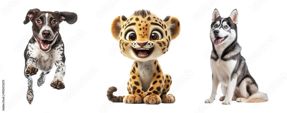 Fototapeta premium Playful Animals on Transparent Background