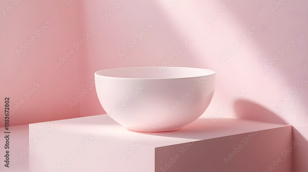 A minimalist image featuring a pale pink bowl on a pink cube against a pink backdrop. Soft lighting creates gentle shadows. Perfect for product displays or beauty blogs. A minimalist image featuring a pale pink bowl on a pink cube against a pink backdrop. Soft lighting creates gentle shadows. Perfect for product displays or beauty blogs.