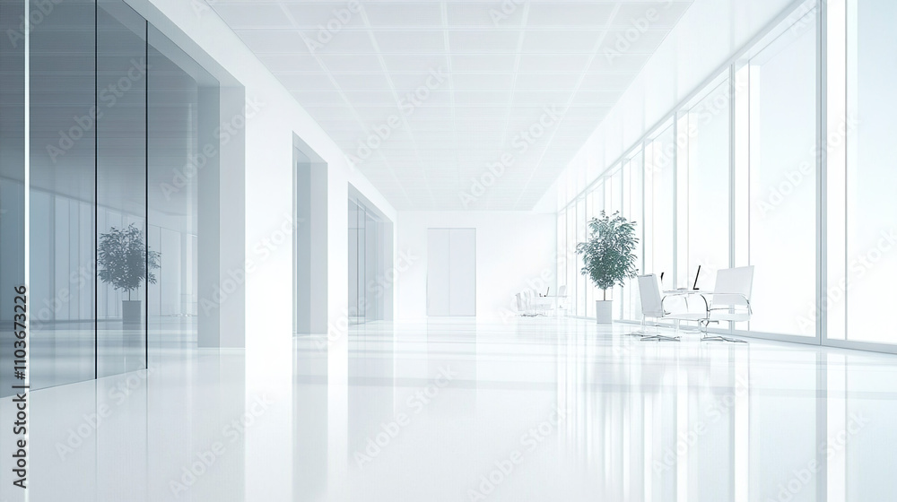 Clean office space with white walls and floors. Clean office space with white walls and floors.