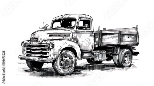 A vintage truck illustration showcasing a classic design, emphasizing its rugged features and utility.