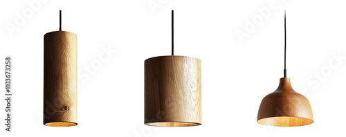 Modern Wooden Pendant Lights on Transparent Background