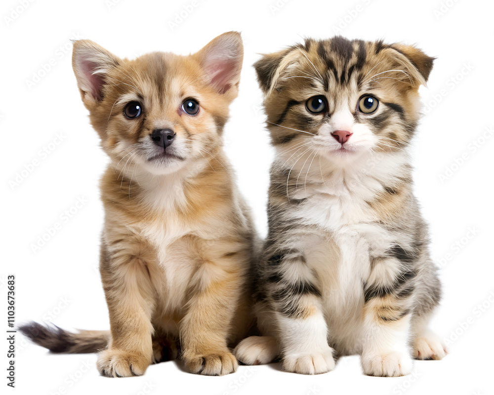 group of kitten and puppy isolated on white group of kitten and puppy isolated on white