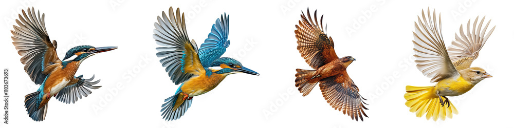 Bird in flight isolated on transparent background, Set of Bird in flight isolated on transparent background, Set of