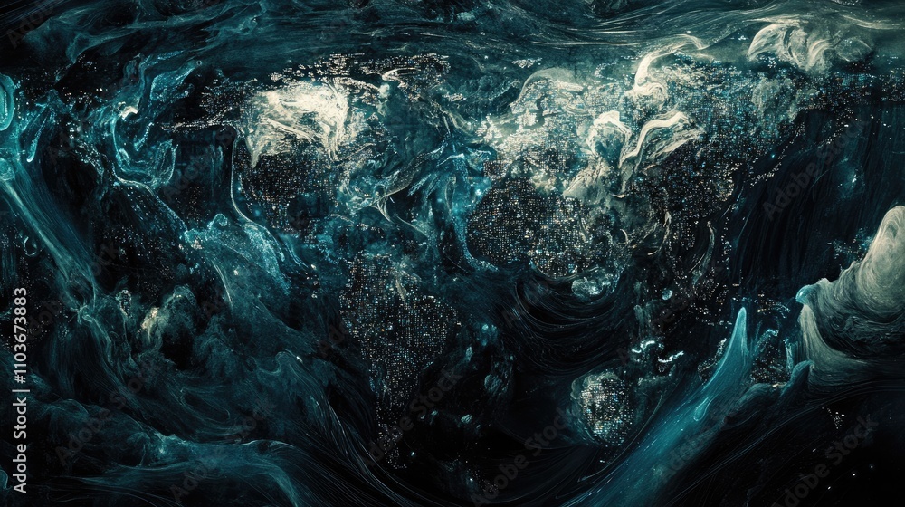A high-tech global map overlaid with luminous data points and holographic graphs; 3D visualization, blue neon and white contrasts, sharp details A high-tech global map overlaid with luminous data points and holographic graphs; 3D visualization, blue neon and white contrasts, sharp details